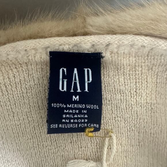 VINTAGE | GAP Reworked Oat Fur Collar Merino Wool Cardigan Sweater Size Medium - Picture 4 of 5